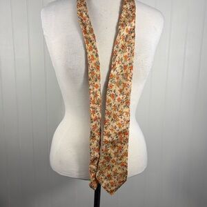 Lustre Silk Floral Tie Beige Orange Vintage Style Necktie Pure Silk